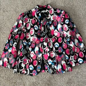 Kasper Multicolor Abstract Print Blazer — Pink, Black, White, Blue, Gray